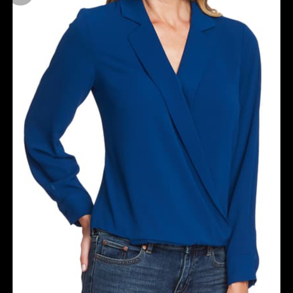 Vince Camuto XXL Teal Long Sleeve Notch Collar Blouse